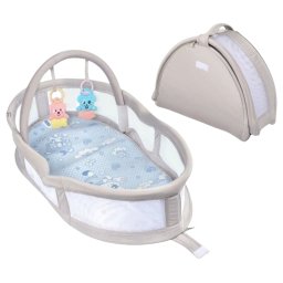 Patut portabil si cosleeper Grey, cos cu bara jucarii, pentru bebelusi 0-12 luni