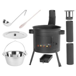 Set soba cu ceaun, cu burlane, 42 cm, ceaun de 22 L, polonic, lingura de lemn, Artool