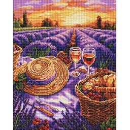Set goblen cu diamante, cu sasiu, Orizont violet, 40x50 cm