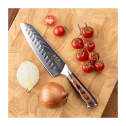 Gudaro - Cuțit de bucătărie Santoku din oțel Damasc FENG 7,5", cu 67 de straturi de oțel, lungime 18 cm