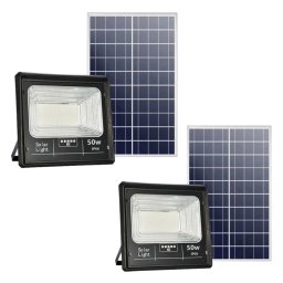 Black Friday - Pachet 2 x Proiector Solar Jortan 50W , IP66 , Indicator Baterie , Telecomanda , 6500k + cadou surpriza