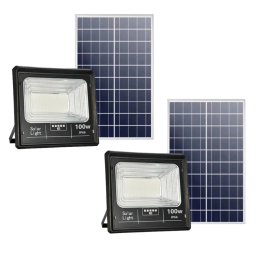 Black Friday - Set 2 x Proiector Solar Jortan 100W , IP66 , Indicator Baterie , 6500k + Cadou Surpriza