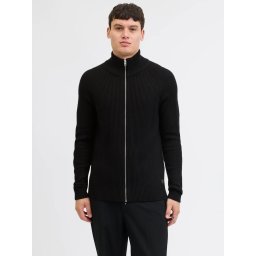 Jack & Jones Cardigan barbati cu fermoar si guler inalt, Regular fit, Negru (SELECTATI MARIMEA: S)