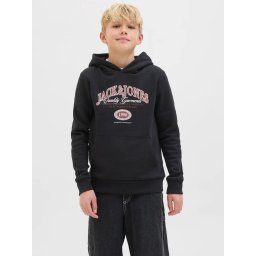 Jack & Jones Hanorac baieti cu imprimeu cu logo si buzunar tip marsupiu, Negru (SELECTATI MARIMEA: 140 cm)