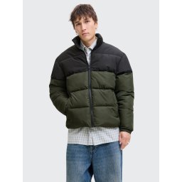 Jack & Jones Geaca pufoasa, barbati, fara gluga, rezistenta la vant, Verde inchis (SELECTATI MARIMEA: 2XL)