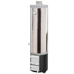 Ansamblu boiler pe lemne 120 litri inox Miklos Steel, cu focar cu usi din fonta. 5 ani garantie