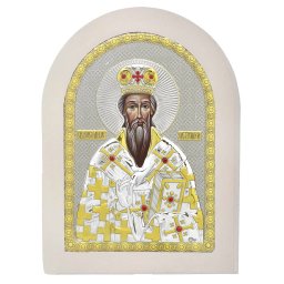 Icoana Sfantul Vasile Argint 15x21 cm Rama Alba