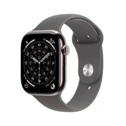 Smartwatch Apple Watch 11 GPS + Cellular, 42mm, Carcasa Natural Titanium, Bratara Stone Grey Sport Band - M/L