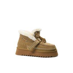 Ghete damă Anna Viotti cu blăniță și broderie, camel, din piele întoarsă GOR113-4-38 EU