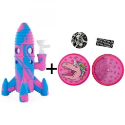 Urban Crew Combo Bong silicon Rocket 20cm + 20 Filtre + Sticker + Grinder Unicorn 3 Parti