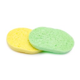 Set 2 bucati, burete pentru curatat fata, oval, verde/galben