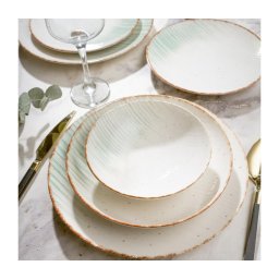Set de veselă 24 piese alb/verde/porțelan