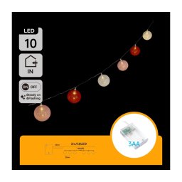 Aigostar - Ghirlandă LED 2 m, 10x LED, 3x AA, alb cald