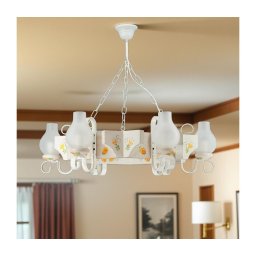 Brilagi - Candelabru suspendat cu lanț QUEEN 6xE14/40W/230V fag/crem