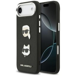 Husa Husa iPhone 17 Air - Karl Lagerfeld FW Grained Karl & Choupette Heads Pins & Logo (KLHCP17MPSFDHPOK) - Black