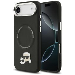 Husa Husa iPhone 17 Air - Karl Lagerfeld Leather Karl & Choupette Pins MagSafe (KLHMP17MPSMLRKCK) - Black