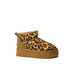 Ghete damă Anna Viotti camel, din piele întoarsă cu imprimeu leopard GOR113-1-40 EU