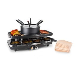 Klarstein Entrecote, 2 în 1 raclette grill & fondue, piatră naturală, 1100 W, 8 persoane, covorașe (GQ6-Entrecote-Wooden)