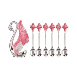 Set 6 Lingurite Cu Suport Din Zinc Argintat Si Sidef In 4 Culori