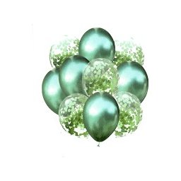 Set 10 baloane latex cu confetti chrom verde 30 cm