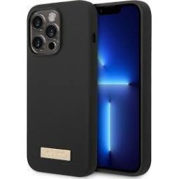 Husa Husa telefon Guess pentru iPhone 14 Pro Max, Metal Logo, MagSafe, Silicon lichid, Negru
