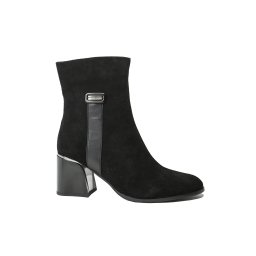Botine Anna Viotti cu toc butucănos, negre, din piele întoarsă GOR467NV-37 EU