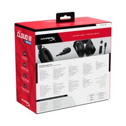 Casti gaming HyperX Cloud III S Black-Red, autonomie pana la 120 ore, timp incarcare 5 ore, DTS Headphone:X Spatial Audio, drivere 53mm, microfon detasabil cu metal mesh, noise cancelling si indicator LED, jack 3,5mm/USB-C/USB-A, cupe cu spuma cu memorie,