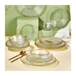 Set de masă, 24 piese, sticlă transparentă/auriu
