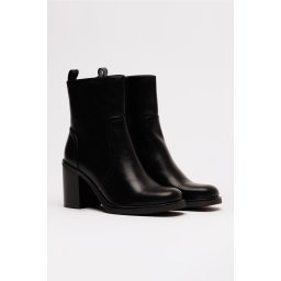 Botine negre din piele ecologica de dama cu toc patrat