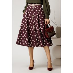 Fusta DY Fashion midi magenta cu buline si fundite in contrast