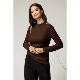 Maleta DY Fashion din tricot maro cu guler si nasturi decorativi
