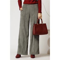 Pantalon DY Fashion lejer din velur gri cu buzunare