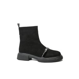 Ghete damă Anna Viotti negre din piele întoarsă cu baretă decorativă GOR117-39 EU