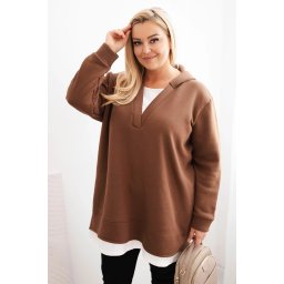 Kesi Women's insulated Plus Size hoodie with a V-neck brown