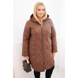 Kesi Włoski Women's Plus Size winter quilted jacket with a hood chocolate