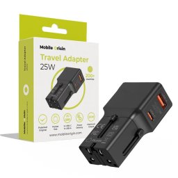 Incarcator de retea 1x USB-A + 1x USB-C PD EU/US/UK/AU 25W Negru