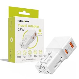 Incarcator de retea 1x USB-A + 1x USB-C PD EU/US/UK/AU 25W Alb