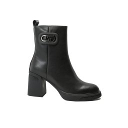 Botine ankle damă Anna Viotti cu toc înalt, negre, din piele naturală GOR696-38 EU