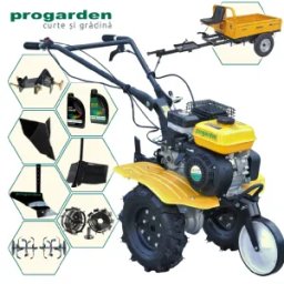 ProGARDEN Pachet Campo 703 Motocultor 7CP + Remorca RM500C + Plug simplu + 2xPlug bilonat/rarita + Adaptor + 2 Roti metalice 350x6 + 2L Ulei
