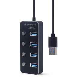 GEMBIRD USB 3.1 (Gen 1) powered 4-port hub with switches negru
