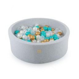 Piscina uscata cu 250 de bile (Alb perlat, Transparent, Auriu, Turcoaz) MeowBaby Dreams 90x30 cm Gri deschis
