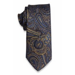 Cravata matase Gentlemen`s Corner - Auriu si Albastru Paisley
