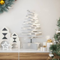 Gossi brad de craciun decorativ, alb, 60 cm, lemn de pin masiv