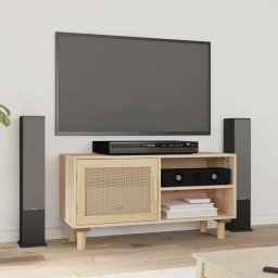 Gossi comoda tv, maro, 80x30x40 cm, lemn masiv pin si ratan natural