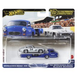 HOT WHEELS TRANSPORTATOR MERCEDES-BENZ 55 BLAUES WUNDER CU MASINUTA MERCEDES-BENZ 300 SL SCARA 1:64