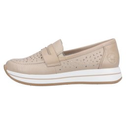 Pantofi dama, bej, casual, piele naturala, perforati, cu platforma, Rieker N4552-60-Bej (Marime: 39)