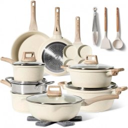 Set oale si tigai Just Perfecto JL-721, 21 piese, Finisaj marmura, Inductie, Oala aburi, Accesorii, Bej