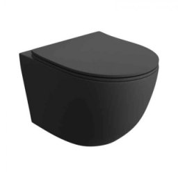 Set vas WC suspendat compact Spectrum Sierra Rimless, cu capac soft close, negru mat