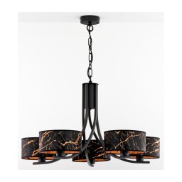 Jupiter 2107 - Candelabru cu lanț ARTHUR 5xE27/15W/230V negru/oranj/decor marmorat