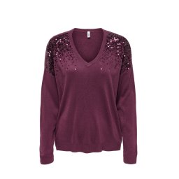 ONLY Tricotat Onlstarry Ls Sequin Boxy V-Neck Knt 15359241 19-1716 TCX mauve wine